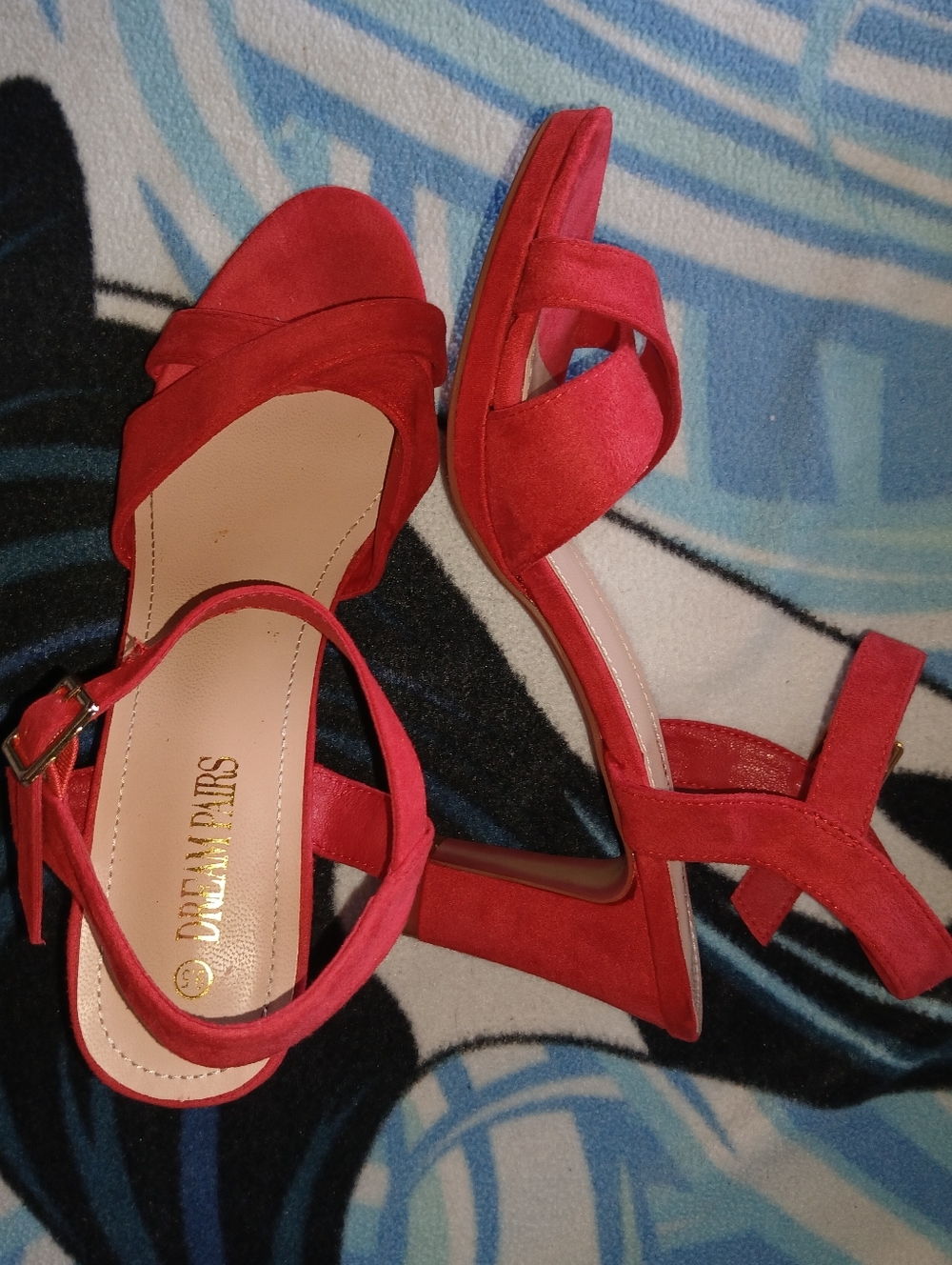 Dream Pairs Red Suede Block Heel Sandals